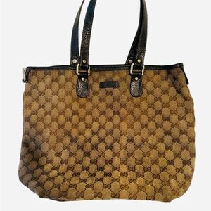 Gucci Brown and Black Monogram Tote